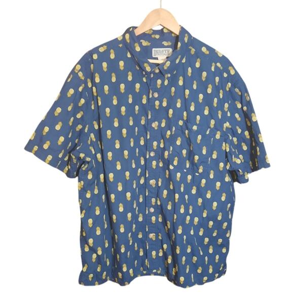 Duluth Trading Mens Relaxed Fit Navy & Pineapple Pattern Short Sleeve Shirt 2XL - Picture 6 of 6